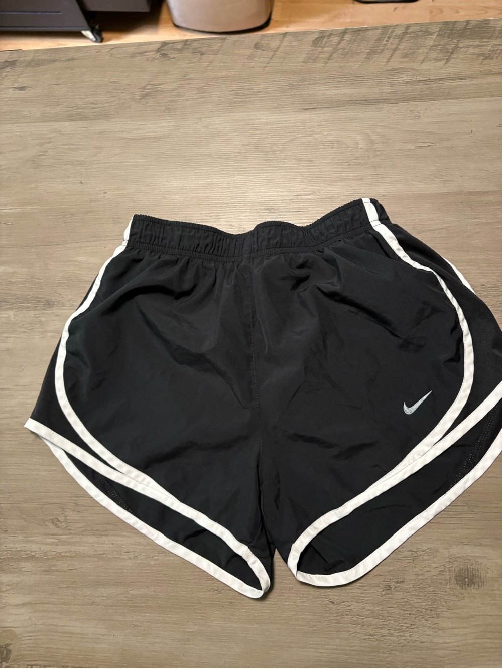Nike Black Athletic Shorts with White Trim and Swoosh size small